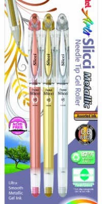 Pentel Arts Slicci Metallic 0.8 mm Needle Tip Gel Pen, Assorted Metallic Ink Colors, 3 Pack (BG208BP3M) Pentel Arts Slicci Metallic 0.8 mm Needle Tip Gel Pen, Assorted Metallic Ink Colors, 3 Pack (BG208BP3M)