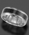 Cool and collected, this tungsten carbide ring by Triton highlights a center strip of black carbon fiber. 8mm band has a comfortably, stylish fit. Sizes 8-15.