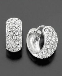 A welcome touch of sparkle: tiny mixed-metal hoops with crystal accents from Eliot Danori. Rhodium-plated. Approximate drop: 1/2 inch. A welcome touch of sparkle: tiny mixed-metal hoops with crystal accents from Eliot Danori. Rhodium-plated. Approximate drop: 1/2 inch.