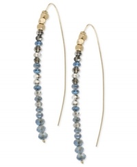 Tiny beads make a big statement on this pair of linear earrings from Kenneth Cole New York. The silver and blue cherry beads adorn the earrings crafted from gold-tone mixed metal for a stunning look. Approximate drop: 2-1/2 inches. Tiny beads make a big statement on this pair of linear earrings from Kenneth Cole New York. The silver and blue cherry beads adorn the earrings crafted from gold-tone mixed metal for a stunning look. Approximate drop: 2-1/2 inches.