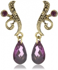 1928 Jewelry Deep Siberian Gold-Tone Amethyst Faceted Teardrop Earrings