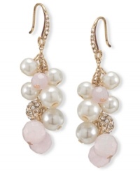 Sweet, hanging fruit. These Carolee earrings feature glass pearls, cherry quartz beads and glass accents at the backing. Crafted in gold tone mixed metal. Approximate length: 1-3/4 inches. Sweet, hanging fruit. These Carolee earrings feature glass pearls, cherry quartz beads and glass accents at the backing. Crafted in gold tone mixed metal. Approximate length: 1-3/4 inches.