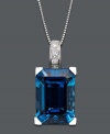Dive in to ocean-inspired style. This exotic pendant features an emerald-cut London blue topaz (9-1/3 ct. t.w.) set in 14k white gold with sparkling diamond accents at the bail. Approximate length: 18 inches. Approximate drop: 1/8 inch.