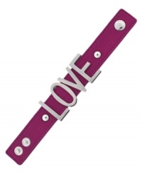 You'll fall for BCBGeneration's playfully romantic bracelet with Love lettering in imitation rhodium-plated mixed metal. Features a snap closure. Approximate length: 8-1/2 inches. You'll fall for BCBGeneration's playfully romantic bracelet with Love lettering in imitation rhodium-plated mixed metal. Features a snap closure. Approximate length: 8-1/2 inches.