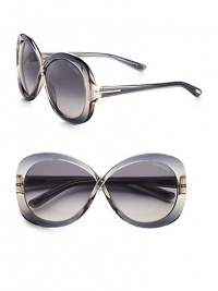 Feminine and chic butterfly-shaped acetate frames. Available in shiny dark havana with brown gradient lens or grey/beige gradient with ochre gradient lens. Logo etched lens100% UV protectionMade in Italy Feminine and chic butterfly-shaped acetate frames. Available in shiny dark havana with brown gradient lens or grey/beige gradient with ochre gradient lens. Logo etched lens100% UV protectionMade in Italy