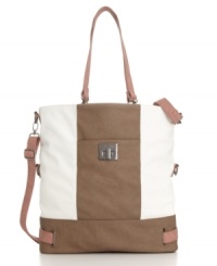 A stunning example of colorblocking done right. Gorgeous neutrals perfectly compliment the shiny gunmetal hardware while a roomy interior gives you freedom to tote around anything and everything you may need. A stunning example of colorblocking done right. Gorgeous neutrals perfectly compliment the shiny gunmetal hardware while a roomy interior gives you freedom to tote around anything and everything you may need.