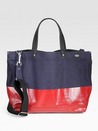 Dipped in latex, the bottom of this industrial canvas bag is water and sand proof. Inspired by the toolbags sold in hardware stores, these bags merge style and practicality.Double top handlesAdjustable shoulder strapInterior zip pocketCotton canvas16W x 14H x 6DImported Dipped in latex, the bottom of this industrial canvas bag is water and sand proof. Inspired by the toolbags sold in hardware stores, these bags merge style and practicality.Double top handlesAdjustable shoulder strapInterior zip pocketCotton canvas16W x 14H x 6DImported