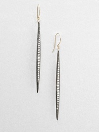 Aptly named, these elongated pod-like strands of oxidized silver are set with graduated rows of dazzling diamonds, tapering as they drop.Diamonds, .40 tcwSterling silver and 14k yellow goldDrop, about 2½Ear wireMade in USA