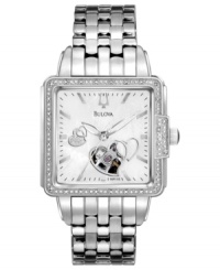 A self-winding timepiece you'll fall for, by Bulova. Stunning diamond accents and heart accents create a lovely look on a classic design. A self-winding timepiece you'll fall for, by Bulova. Stunning diamond accents and heart accents create a lovely look on a classic design.