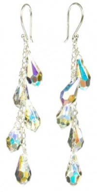 Sterling Silver Swarovski Elements Crystal Aurora Borealis Faceted Multi-Teardrop Earrings Sterling Silver Swarovski Elements Crystal Aurora Borealis Faceted Multi-Teardrop Earrings
