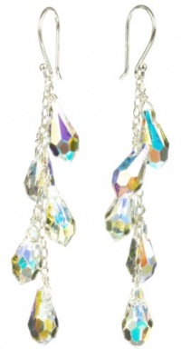 Sterling Silver Swarovski Elements Crystal Aurora Borealis Faceted Multi-Teardrop Earrings