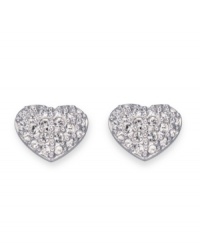 Love is always on your side. These sweet, heart-shaped Swarovski studs feature sparkling crystal pave on rhodium-plated mixed metal. Approximate width: 1/2 inch. Love is always on your side. These sweet, heart-shaped Swarovski studs feature sparkling crystal pave on rhodium-plated mixed metal. Approximate width: 1/2 inch.