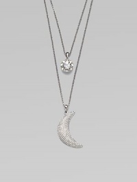 This multi-row design features rhinestone accented sun and moon pendants on link chains. BrassGlass stonesLength, about 17 to 18 adjustablePendant size, about 1¾Lobster clasp closureImported This multi-row design features rhinestone accented sun and moon pendants on link chains. BrassGlass stonesLength, about 17 to 18 adjustablePendant size, about 1¾Lobster clasp closureImported