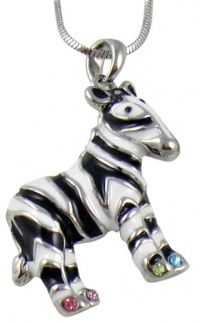 Cute Enamel Zebra Safari Charm Necklace with Austrian colorful Crystals Accents