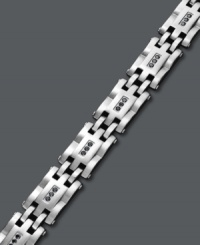Polish and sophistication combine on this stately men's bracelet. A trendy link chain in stainless steel highlights round-cut black diamonds in threes (3/4 ct. t.w.). Approximate length: 8-1/2 inches. Polish and sophistication combine on this stately men's bracelet. A trendy link chain in stainless steel highlights round-cut black diamonds in threes (3/4 ct. t.w.). Approximate length: 8-1/2 inches.