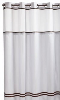 Hookless Escape Built in Peva liner Fabric Shower Curtain, White/Brown