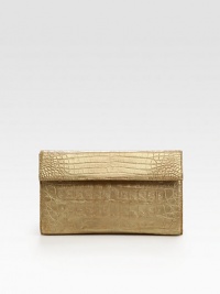 A petite streamlined silhouette crafted in exotic crocodile.Flap closure One inside open pocket Three credit card slots Suede lining 8W X 5H X 2½D Imported A petite streamlined silhouette crafted in exotic crocodile.Flap closure One inside open pocket Three credit card slots Suede lining 8W X 5H X 2½D Imported
