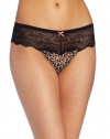 Betsey Johnson Women's Stretch Mesh and Lace Low Rise Thong, Layla Leopard Skinny Dip, Large