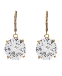 Dare to shine in Betsey Johnson's glamorous drops. Earrings feature round-cut crystal drops suspended from an antique gold tone mixed metal setting. Approximate drop: 1-3/4 inches. Dare to shine in Betsey Johnson's glamorous drops. Earrings feature round-cut crystal drops suspended from an antique gold tone mixed metal setting. Approximate drop: 1-3/4 inches.
