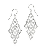 Sterling Silver Large Diamond Shape of 9 Polished Open Diamond Shapes French Wire Movement Earrings