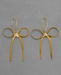 Get tied up with pretty style! These cute Betsey Johnson bow earrings are crafted in goldtone mixed metal and crystal accents. Approximate drop: 3-1/4 inches. Get tied up with pretty style! These cute Betsey Johnson bow earrings are crafted in goldtone mixed metal and crystal accents. Approximate drop: 3-1/4 inches.