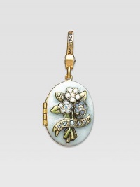 Aquamarine-colored CRYSTALLIZED - Swarovski Elements sparkle on this handcrafted, hand-enameled birthstone locket that opens to hold a favorite photo. Crystal Enamel 18k goldplated brass & brass-plated pewter Month indicated on the back Length, about 1¼ Width, about 1 Spring clip clasp Made in USA Aquamarine-colored CRYSTALLIZED - Swarovski Elements sparkle on this handcrafted, hand-enameled birthstone locket that opens to hold a favorite photo. Crystal Enamel 18k goldplated brass & brass-plated pewter Month indicated on the back Length, about 1¼ Width, about 1 Spring clip clasp Made in USA
