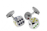 Tateossian Rhodium Real Dice Mechanical Cube Cufflinks w/ Multicolor Dots Tateossian Rhodium Real Dice Mechanical Cube Cufflinks w/ Multicolor Dots