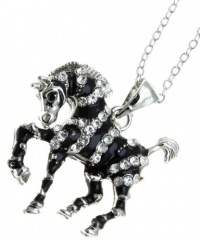 Cute Zebra Safari Charm Necklace with Austrian Crystals and Black Enamel Stripes - Silver Rhodium Plated Cute Zebra Safari Charm Necklace with Austrian Crystals and Black Enamel Stripes - Silver Rhodium Plated
