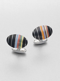 Add a pop of color to dress shirt with this enamel accented striped style. Enamel90% copper/10% zinc½ X ¾Imported Add a pop of color to dress shirt with this enamel accented striped style. Enamel90% copper/10% zinc½ X ¾Imported