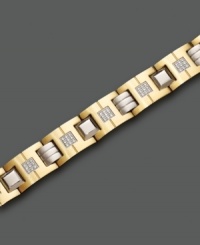 A lustrous bracelet with a handsome shine featuring round-cut diamonds (1/2 ct. t.w.) set in ion-plated goldtone stainless steel. Approximate length: 9 inches. A lustrous bracelet with a handsome shine featuring round-cut diamonds (1/2 ct. t.w.) set in ion-plated goldtone stainless steel. Approximate length: 9 inches.