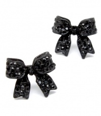 Adorable 3/4 Ribbon Bow Stud Earrings with Sparkling Jet Black Austrian Crystals - Silver Rhodium Plated Adorable 3/4 Ribbon Bow Stud Earrings with Sparkling Jet Black Austrian Crystals - Silver Rhodium Plated