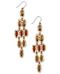 Color makes a splash in these chandelier earrings from Lucky Brand. Crafted in gold-tone mixed metal, the pair features vibrant beads as well as semi-precious yellow jade accents. Approximate drop: 3-3/4 inches. Color makes a splash in these chandelier earrings from Lucky Brand. Crafted in gold-tone mixed metal, the pair features vibrant beads as well as semi-precious yellow jade accents. Approximate drop: 3-3/4 inches.
