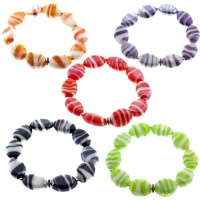 Set Of 5 Multi Color Murano 7.5 Stretch Bracelet Red Green Yellow Purple Black