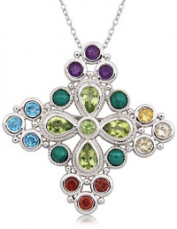 Sterling Silver and Multi-Gemstone Kaleidoscope Diamond Pin Sterling Silver and Multi-Gemstone Kaleidoscope Diamond Pin