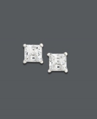 Pack a sparkling punch with these pint-sized studs. Princess-cut diamonds (1/3 ct. t.w.) shine within a polished, 14k white gold setting. Approximate diameter: 3 mm. Pack a sparkling punch with these pint-sized studs. Princess-cut diamonds (1/3 ct. t.w.) shine within a polished, 14k white gold setting. Approximate diameter: 3 mm.