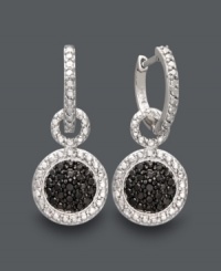 Mix and match with chic, contrasting style. Victoria Townsend's dynamic drop earrings feature a circle charm and hoop design accented by sparkling black and white diamonds. Set in sterling silver. Approximate drop: 1-1/16 inches. Mix and match with chic, contrasting style. Victoria Townsend's dynamic drop earrings feature a circle charm and hoop design accented by sparkling black and white diamonds. Set in sterling silver. Approximate drop: 1-1/16 inches.