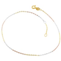 14 Karat Tri-color Gold over Silver 1.1-mm Flat Cable Anklet (9-10 Inch) 14 Karat Tri-color Gold over Silver 1.1-mm Flat Cable Anklet (9-10 Inch)