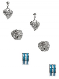 GUESS Three-Pair Silver-Tone Stud Earring Set, POPPY GUESS Three-Pair Silver-Tone Stud Earring Set, POPPY