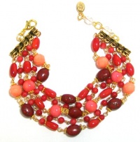 Rachel Reinhardt Caroline 14k Gold Plated 5 Strand Gemstone Bead Bracelet with Red Coral and Red Turquoise Rachel Reinhardt Caroline 14k Gold Plated 5 Strand Gemstone Bead Bracelet with Red Coral and Red Turquoise