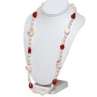 30 Genuine Freshwater Cultured Pearl White and Red Necklace 30 Genuine Freshwater Cultured Pearl White and Red Necklace
