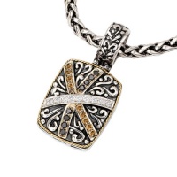 925 Silver Criss-Cross Pendant with Black, White & Brown Diamonds and 18k Gold Accents (0.40ctw) 925 Silver Criss-Cross Pendant with Black, White & Brown Diamonds and 18k Gold Accents (0.40ctw)