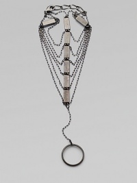From the Art Deco Collection. Named for the elegant angles and streamlined shapes of the New York architectural treasure, this combination of delicate chains and chunky rectangular beads drapes distinctively and slips over one finger.Hematite-finish brassLength adjusts from about 6¼-7¼Lobster claspMade in USA From the Art Deco Collection. Named for the elegant angles and streamlined shapes of the New York architectural treasure, this combination of delicate chains and chunky rectangular beads drapes distinctively and slips over one finger.Hematite-finish brassLength adjusts from about 6¼-7¼Lobster claspMade in USA