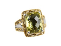 Delatori Sterling Silver with 18kt Gold Plated Accents Lemon Quartz Cocktail Ring