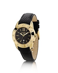PANDORA's 'Imagine' watch adds a luxe touch to your look in black leather and gold-plated stainless steel. 12 diamond hour markers adorn the bezel while the crown boasts the collection's signature black diamond. PANDORA's 'Imagine' watch adds a luxe touch to your look in black leather and gold-plated stainless steel. 12 diamond hour markers adorn the bezel while the crown boasts the collection's signature black diamond.