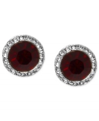 Romantic color overtakes these stud earrings from Givenchy. A siam glass stone is surrounded by glistening clear pave accents. Crafted in imitation rhodium tone mixed metal. Approximate drop: 1-1/2 inches. Romantic color overtakes these stud earrings from Givenchy. A siam glass stone is surrounded by glistening clear pave accents. Crafted in imitation rhodium tone mixed metal. Approximate drop: 1-1/2 inches.