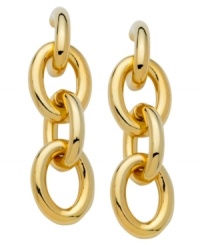 Street-tough chic, by T Tahari. These drop earrings feature a classic chain link design, crafted in 14k gold-plated mixed metal. Base metal is nickel-free for sensitive skin. Approximate drop: 1-3/4 inches. Street-tough chic, by T Tahari. These drop earrings feature a classic chain link design, crafted in 14k gold-plated mixed metal. Base metal is nickel-free for sensitive skin. Approximate drop: 1-3/4 inches.