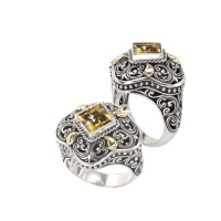 925 Silver & Citrine Ornate Scroll Ring with 18k Gold Accents- Sizes 6-8 925 Silver & Citrine Ornate Scroll Ring with 18k Gold Accents- Sizes 6-8