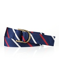 Crafted in a bold red, white and blue striped pattern, our silk belt celebrates Team USA's participation in the 2012 Olympic Games.