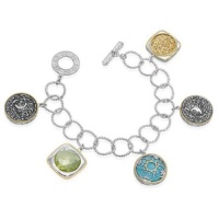 Delatori Medallion Charm Bracelet with Druzy, Quartz, Turquoise Delatori Medallion Charm Bracelet with Druzy, Quartz, Turquoise