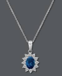 Royally chic. Le Vian's stunning pendant combines a round-cut sapphire (1 ct. t.w.) encircled by round-cut diamonds (3/8 ct. t.w.). Set in 14k white gold. Approximate length: 18 inches. Approximate drop: 3/4 inch.